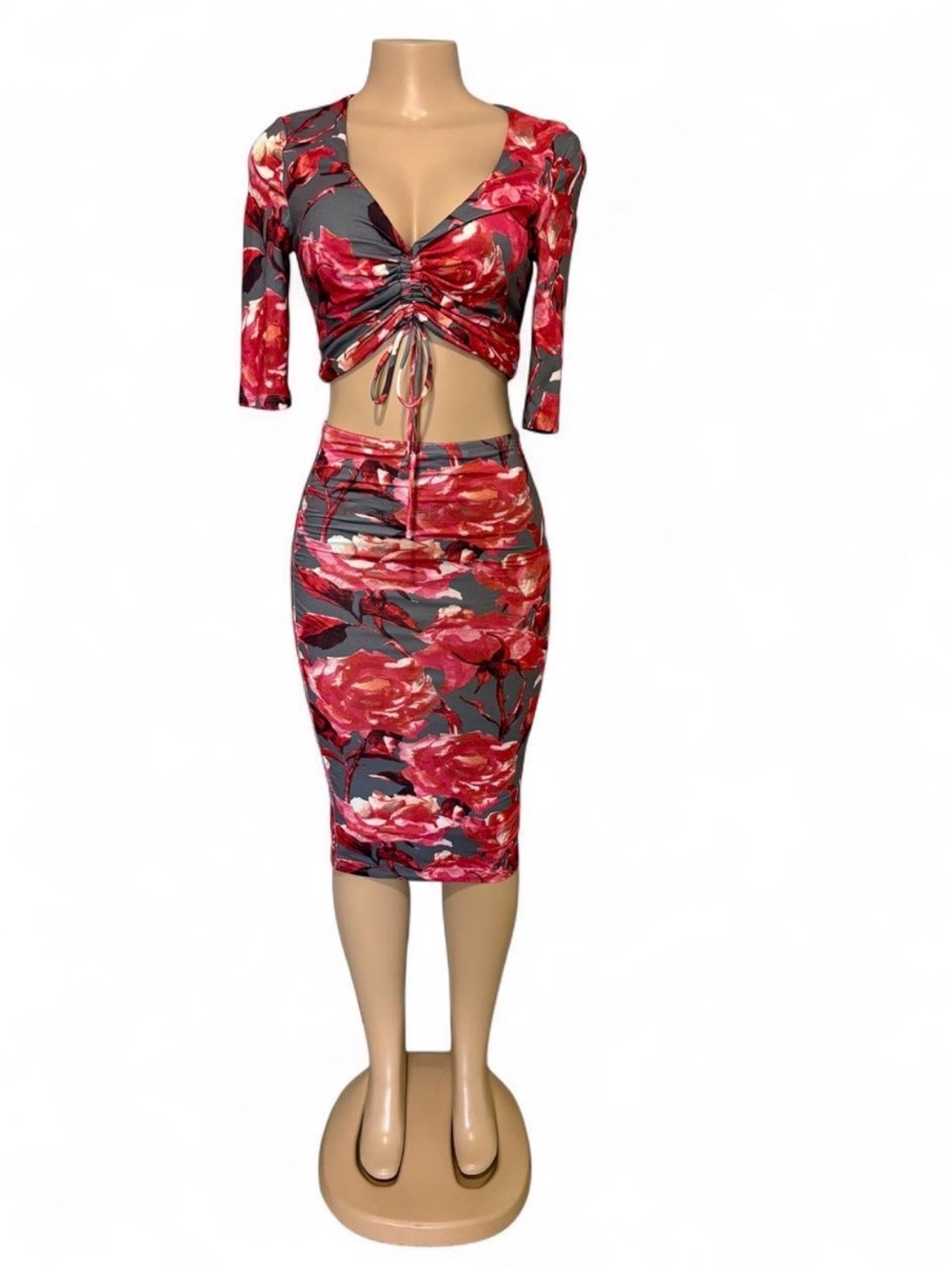 Joe & Elle Red Floral Pencil Skirt
